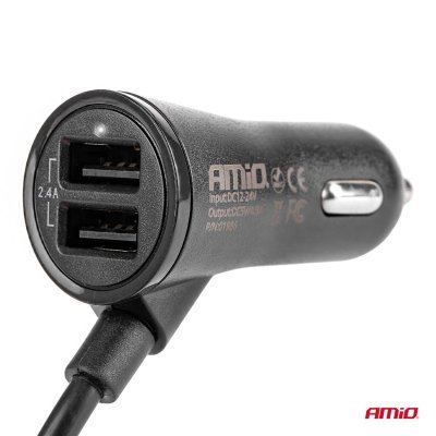 AMiO - Autonabíjačka predná-zadná s predlžovacím káblom 4 USB