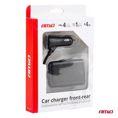 AMiO - Autonabíjačka predná-zadná s predlžovacím káblom 4 USB