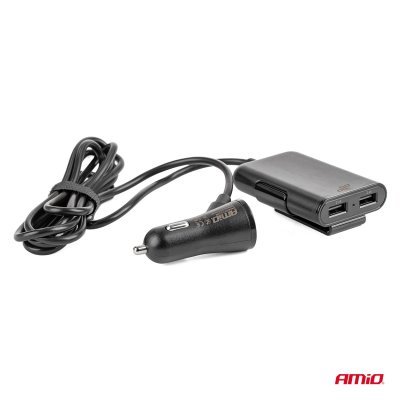 AMiO - Autonabíjačka predná-zadná s predlžovacím káblom 4 USB