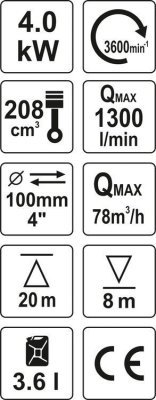 Yato - Benzínové vodné čerpadlo 4" 5.9Hp 96m³/h