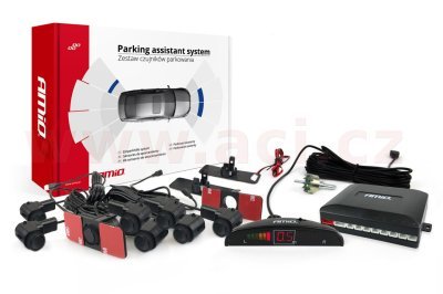 parkovací asistent přední a zadní - zvuková signalizace + LED displej, 8x senzor 16,5 mm pro vnitřní montáž (ČERNÉ)