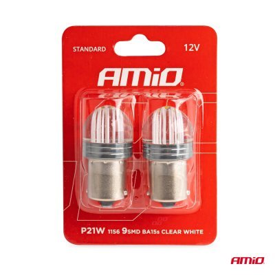 AMiO - LED žiarovky STANDARD P21W 9SMD 12V Clear white