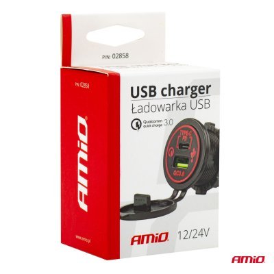 AMiO - Nabíjačka USB+USB-C 12/24V MOD-08