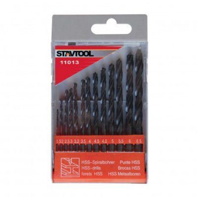 STAVTOOL - Vrtáky do kovu HSS-R 1,5-6,5mm čierne sada 13 dielov