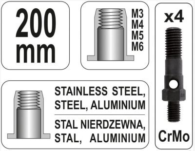 YATO - Nitovacie kliešte na matice M3-M6 200mm