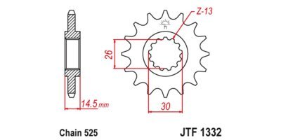 JT-Anglicko - Reťazové koliesko pre sekundárne reťaze typu 525, (16 zubov)