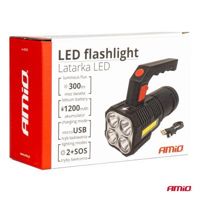 AMiO - LED pracovná baterka 4LED + COB 1200mAh - 03273