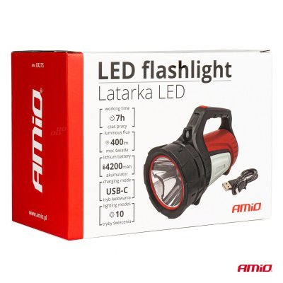 AMiO - LED pracovná baterka T6 + COB 10 režimov