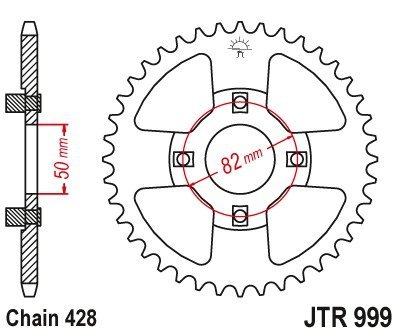 JT-Anglicko - Oceľová rozeta pre sekundárne reťaze typu 428, (42 zubov)