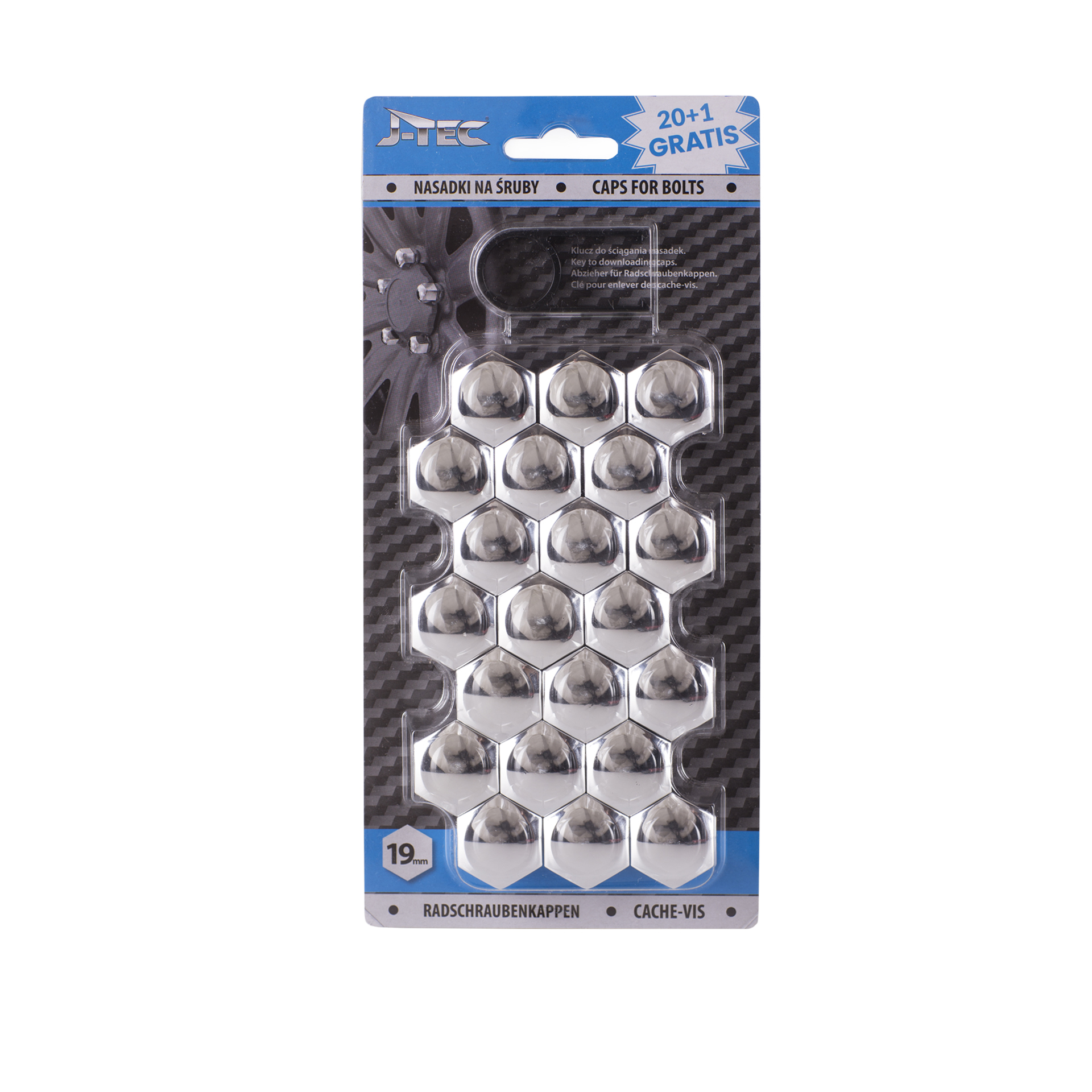 J-Tec - Univerzálne kryty matice/skrutiek kolies 19mm Chrom