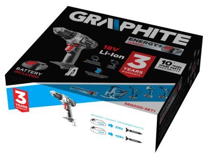 GRAPHITE - vŕtačka/skrutkovač 18V 44Nm s AKU 2Ah
