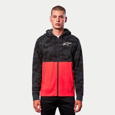 FLY RACING - Mikina CAMO BLOCK HOODIE, (šedá camo/červená fluo, veľ. L)