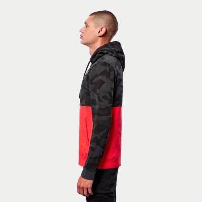 FLY RACING - Mikina CAMO BLOCK HOODIE, (šedá camo/červená fluo, veľ. L)