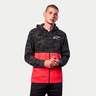 FLY RACING - Mikina CAMO BLOCK HOODIE, (šedá camo/červená fluo, veľ. L)