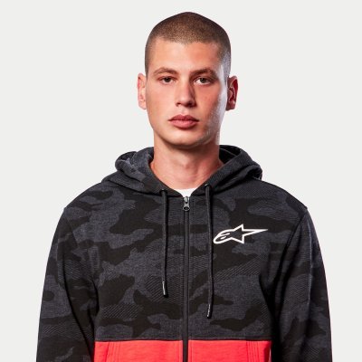 FLY RACING - Mikina CAMO BLOCK HOODIE, (šedá camo/červená fluo, veľ. L)
