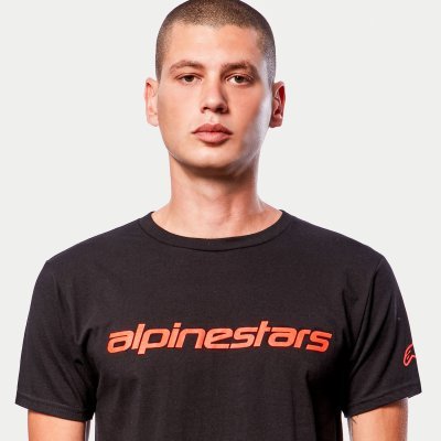 ALPINESTARS - Triko LINEAR WORDMARK TEE, (čierna/červená fluo, veľ. M)