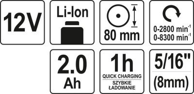 Yato - Leštička dvojrýchlostná AKU s 2Ah 12V