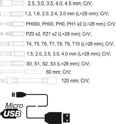 Yato - Presný AKU skrutkovač 3.6V SET 39ks