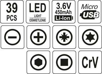 Yato - Presný AKU skrutkovač 3.6V SET 39ks