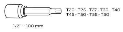 NEO - Sada vnútorných skrutkovacích bitov TORX 1/2" 100mm 9ks
