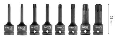 NEO - Sada bitov rázových TORX T30-T80, 1/2", 8ks