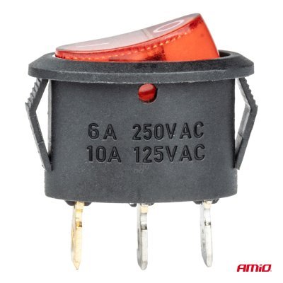 AMiO - Prepínač kolískový okrúhly s červeným podsvietením 12/230V - BU01