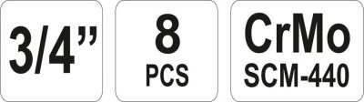 Yato - Sada nadstavcov rázových šesťhranných 3/4" 8ks
