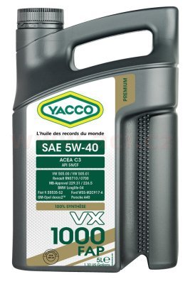 YACCO - Motorový olej VX 1000 FAP 5W40 5L