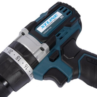 XTline - AKU vrtačka s príklepom bezuhlíková 18 V, 70 Nm + 2 batérie 2.0 Ah + nabíječka 2.4 A