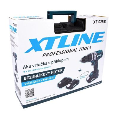 XTline - AKU vrtačka s príklepom bezuhlíková 18 V, 70 Nm + 2 batérie 2.0 Ah + nabíječka 2.4 A