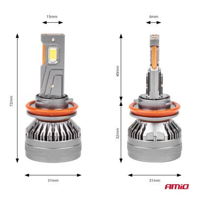 AMiO - LED žiarovky hlavného svietenia H8/H9/H11/H16 HP séria Full Canbus