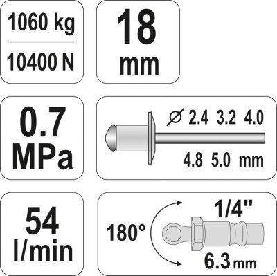 Yato - Nitovačka pneumatická 2.4-5.0mm