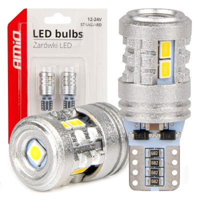 AMiO - LED žiarovky STANDARD T10 W5W 6x3020 + 1x3030 SMD White 12V/24V