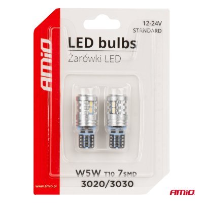 AMiO - LED žiarovky STANDARD T10 W5W 6x3020 + 1x3030 SMD White 12V/24V