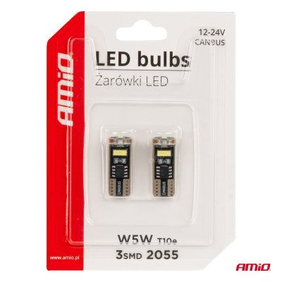 AMiO - LED žiarovky CANBUS T10e W5W 3x2055 SMD White 12V/24V