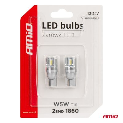 AMiO - LED žiarovky STANDARD T10 W5W 2x1860 SMD White 12V/24V