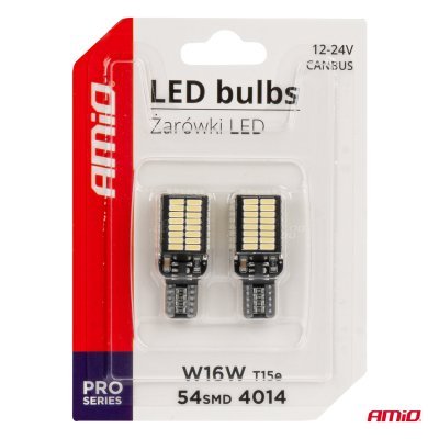 AMiO - LED žiarovky CANBUS PRO series T15e W16W 54x4014 SMD White 12V/24V