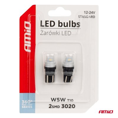 AMiO - LED žiarovky 360 Pure Light Series STANDARD T10 W5W 2x3020 SMD White 12V/24V
