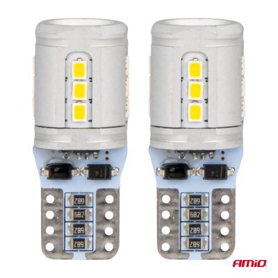 AMiO - LED žiarovky CANBUS T10e W5W 15x2016 SMD White 12V/24V
