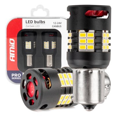 AMiO - LED žiarovky CANBUS PRO series 1156 BA15S P21W R10W R5W 24x3020 SMD FAN White 12V/24V