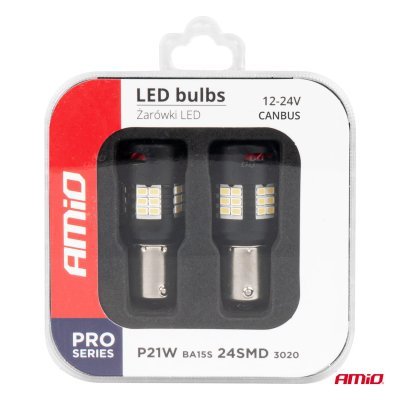AMiO - LED žiarovky CANBUS PRO series 1156 BA15S P21W R10W R5W 24x3020 SMD FAN White 12V/24V