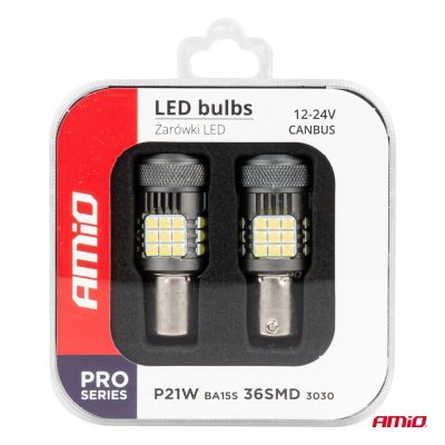 AMiO - LED žiarovky CANBUS PRO series 1156 BA15S P21W R10W R5W 36x3030 SMD FAN White 12V/24V