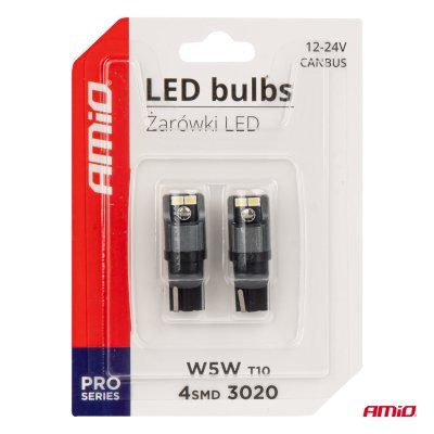 AMiO - LED žiarovky CANBUS 3020 4SMD T10 W5W W10W 12V/24V