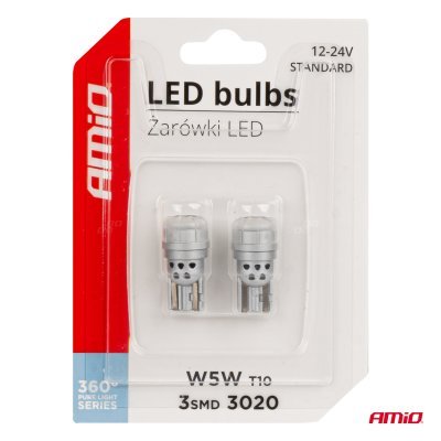 AMiO - LED žiarovky 360 Pure Light Series STANDARD T10 W5W 3x3020 SMD White 12V/24V