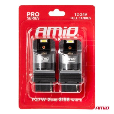 AMiO - LED CANBUS PRO series 3156 P27W 2x1860SMD White 12/24V FULL CANBUS