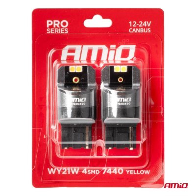 AMiO - LED CANBUS PRO series 7440 WY21W 4x3030 SMD Orange 12/24V CANBUS