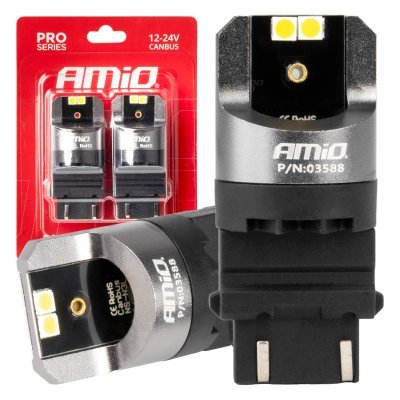 AMiO - LED CANBUS PRO series 3157 P27/7W 4x3030 SMD White 12/24V CANBUS