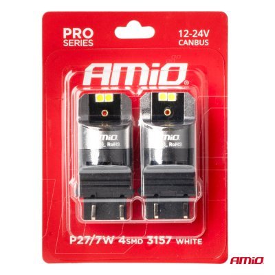 AMiO - LED CANBUS PRO series 3157 P27/7W 4x3030 SMD White 12/24V CANBUS