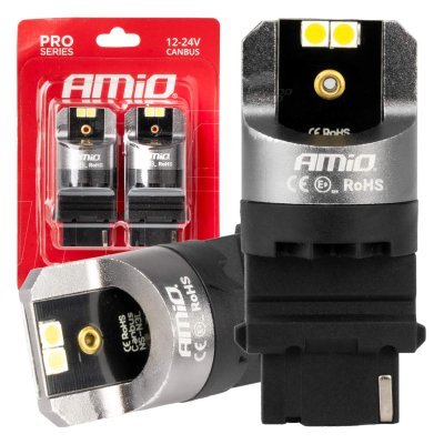 AMiO - LED CANBUS PRO series 3156 P27W 4x3030 SMD White 12/24V CANBUS
