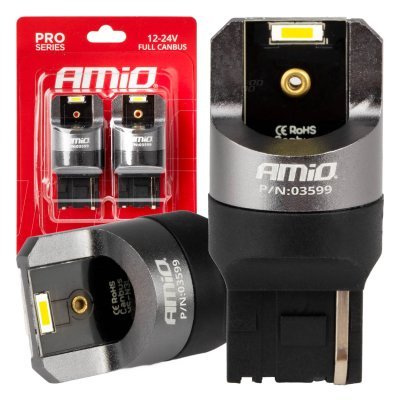 AMiO - LED CANBUS PRO series 7440 W21W 2x1860SMD White 12/24V FULL CANBUS